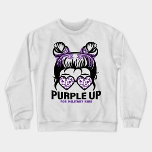 Purple up for military kids Messy bun Military child Month Crewneck Sweatshirt